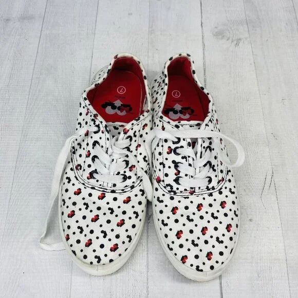 Disney Womens MINNIE MICKEY EARS Polka White Canvas Lace Up Tennis Shoes Size 7 - Picture 7 of 12